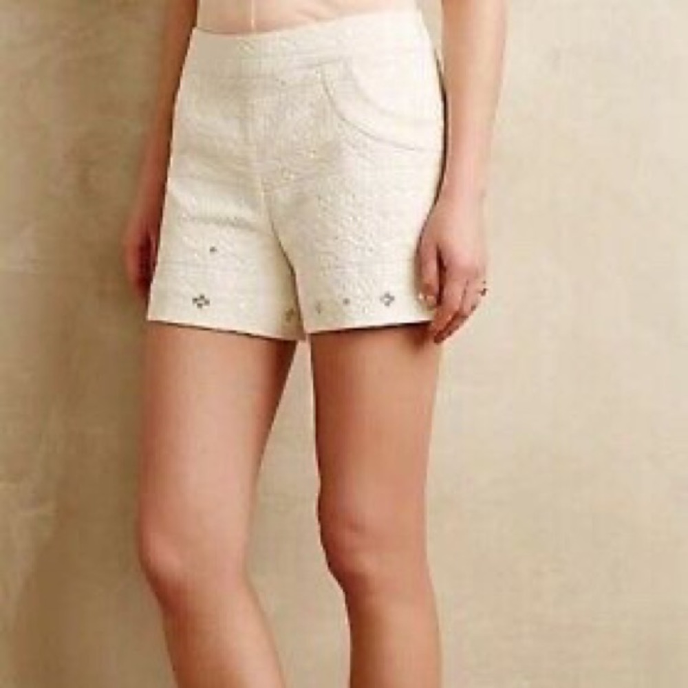 anthropologie white aztec Elevenses cream shorts